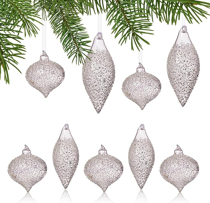 DN DECONATION Glossy Ice Grass Silver Glass Christmas Ornaments, Vintage Ball Ornament Set Hangin... | Amazon (US)
