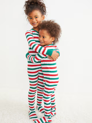 Unisex Matching Striped Snug-Fit Footed One-Piece Pajamas for Toddler & Baby | Old Navy (US)