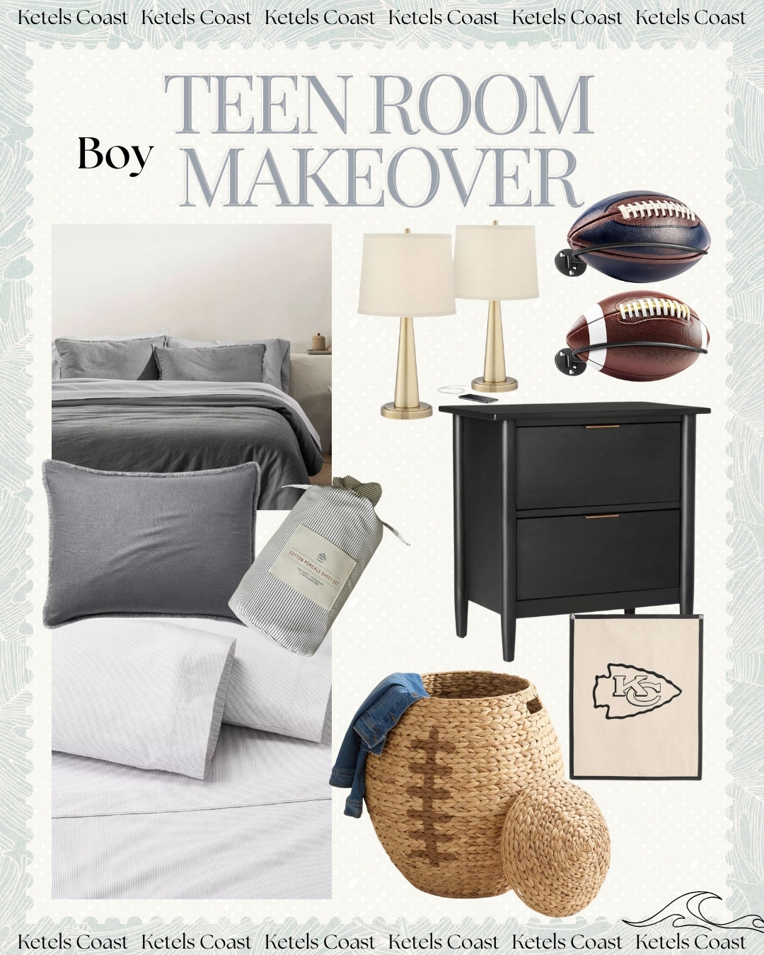 Teen Boy Room | Teen Room Decor | Football Themed Room | NFL Room | Teen Boy Wall Decor | Teen Boy Room Ideas | Ava Ketels | Ketels Coast | Boy Room | Football Posters | Football Decor | Gold Lamps | Grey Bedding | Nightstands | Laundry Hamper | Wall Decor 

#LTKKids #LTKFamily #LTKSaleAlert  

 #LTKHome #LTKFindsUnder100 #LTKStyleTip