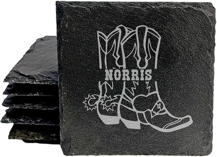 Boot Scootin' Style: Personalized Western Monogram Coasters for Any Drink - Square Slate - Set of... | Amazon (US)