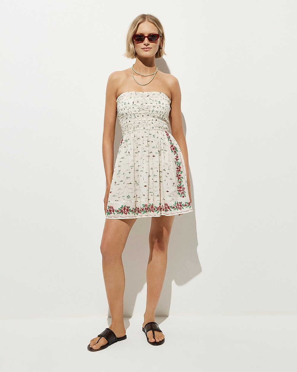Smocked mini dress in map-print cotton voile | J. Crew US