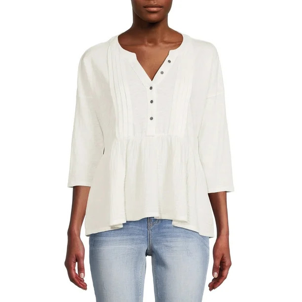 Time and Tru Women's Short Sleeve Mixed Media Peplum Top - Walmart.com | Walmart (US)