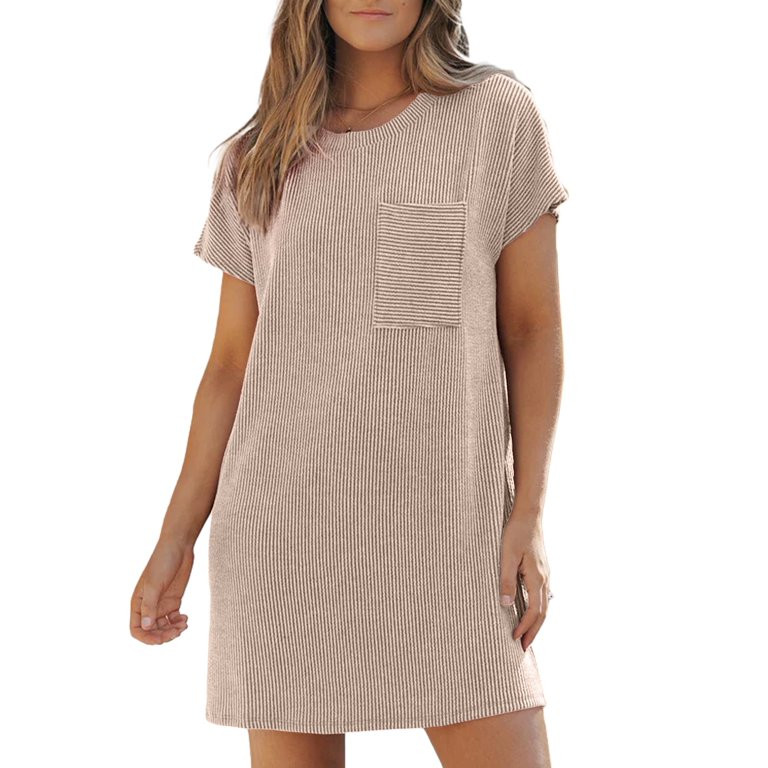 Dokotoo Women's Casual Tee Shirt Dress Short Sleeve Crew Neck Mini Dresses - Walmart.com | Walmart (US)
