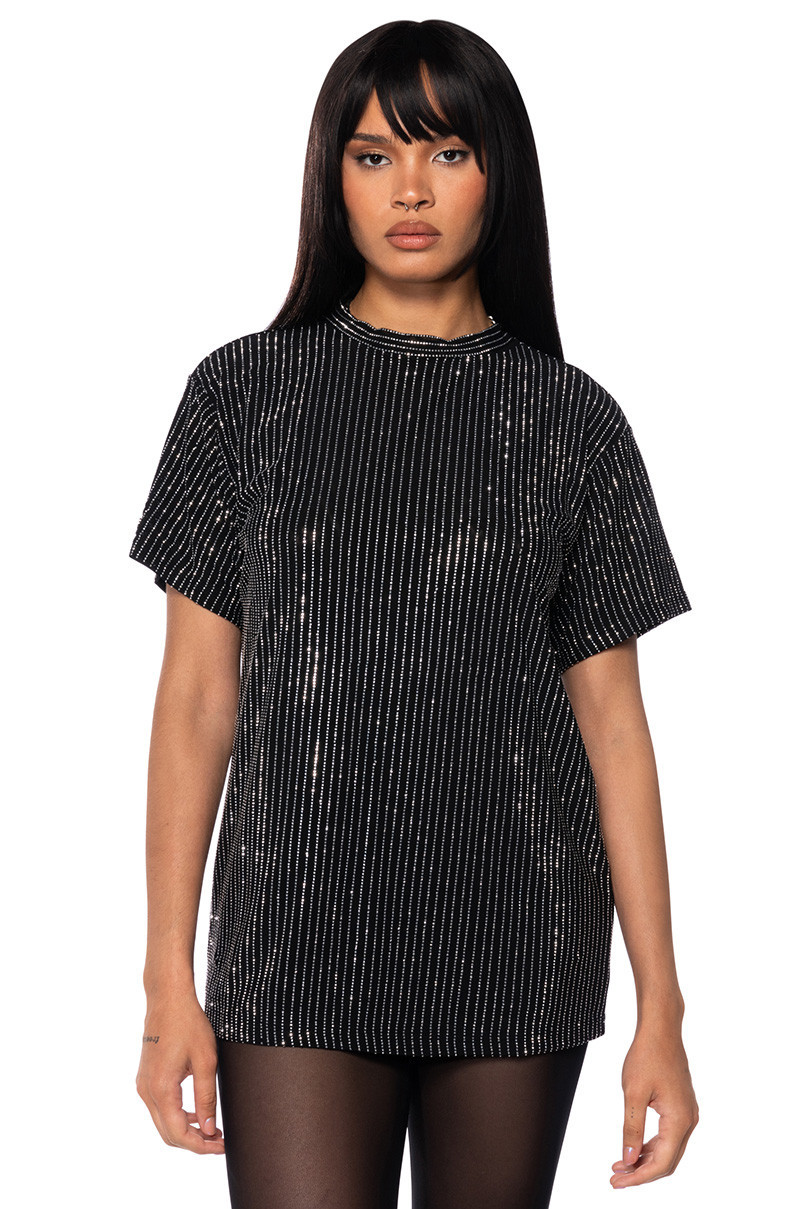 GLITZ OVERSIZED MESH TSHIRT IN BLACK SILVER | AKIRA