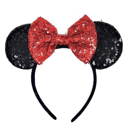 Mouse Ears Headbands Women Mice Ears Headhand Bows Shiny Glitter Birthday Party Themed Events(Red... | Amazon (US)