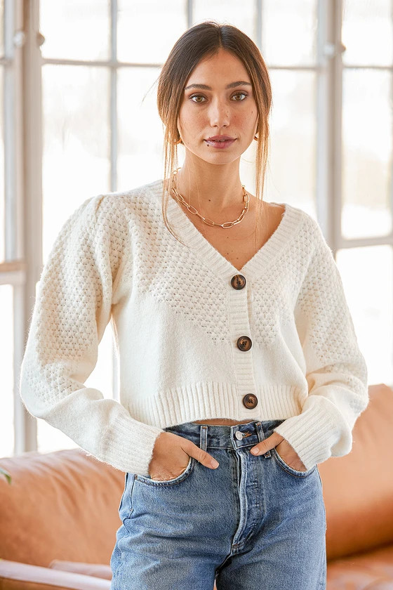 Warming Up to You Off White Knit Cropped Cardigan Sweater | Lulus (US)