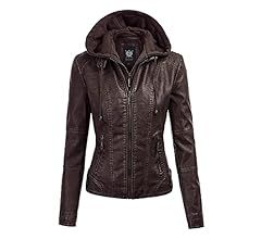 Lock and Love Women's Removable Hooded Faux Leather Jacket Moto Biker Coat | Amazon (US)
