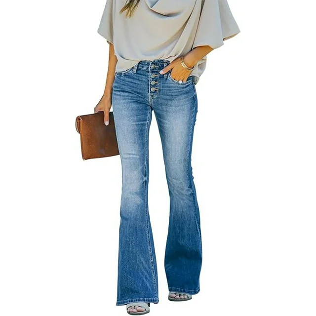 MLDRA Womens Jeans Flare Bell Bottom High Waist Bootcut Button Fly Slim Vintage Trousers Denim Pa... | Walmart (US)