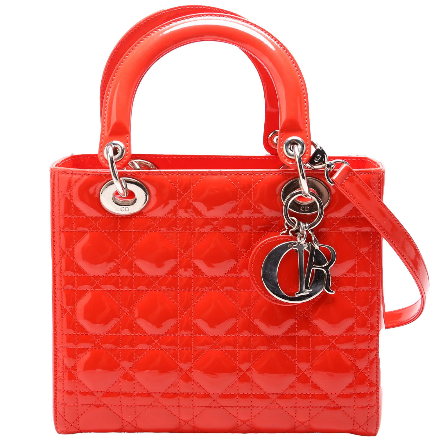 Lady Dior Medium Patent Orange | Keeks Designer Handbags