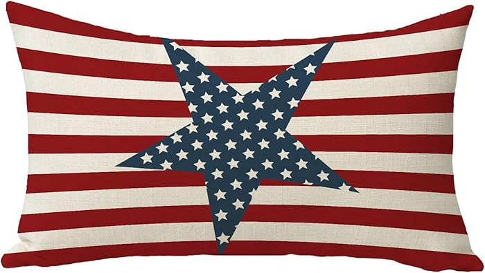 July 4th Patriotic Farmhouse Decorative Throw Pillow Case Vintage American Flag Decoration Star I... | Amazon (US)