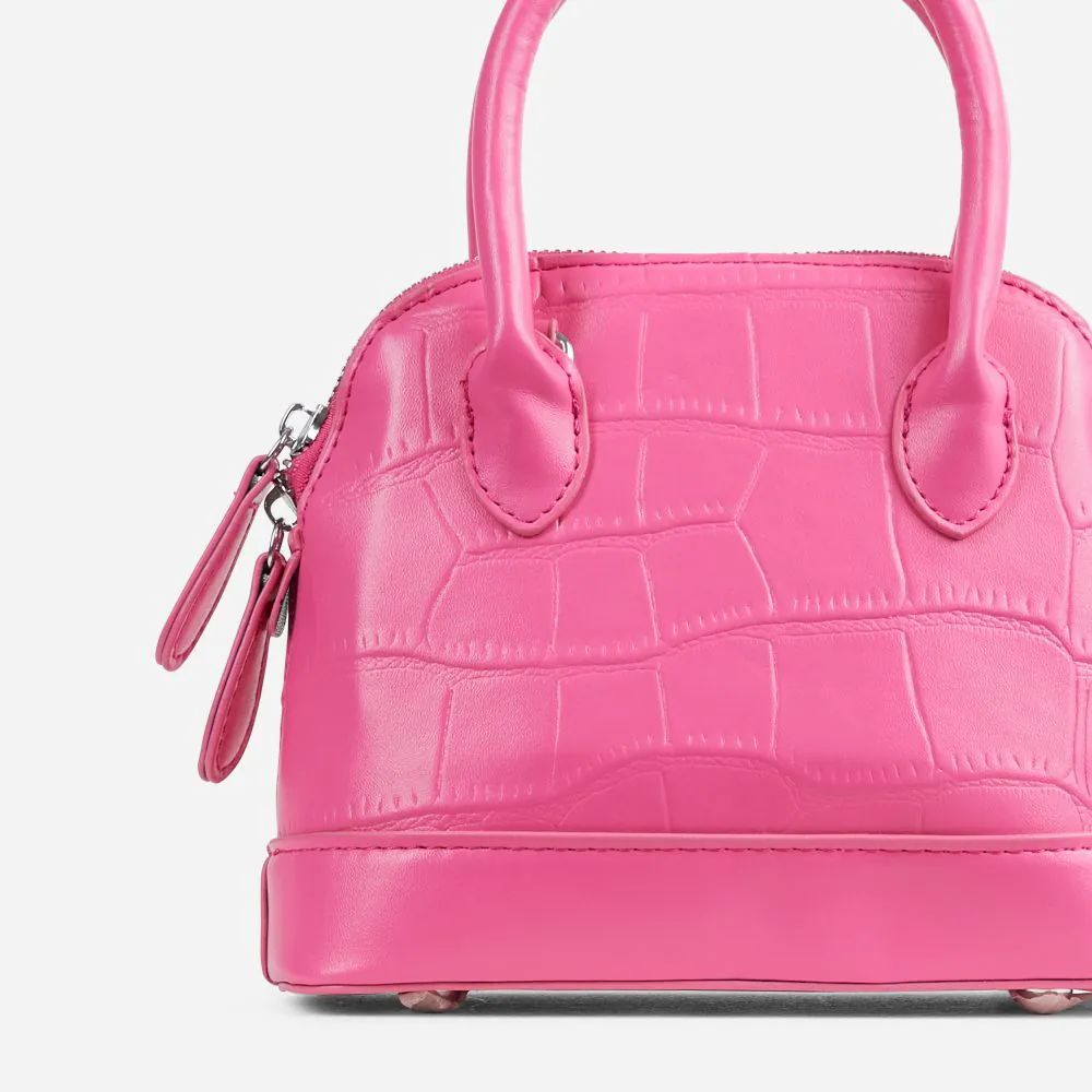 Javier Top Handle Cross Body Tote Bag In Pink Croc Print Faux Leather | EGO Shoes (US & Canada)