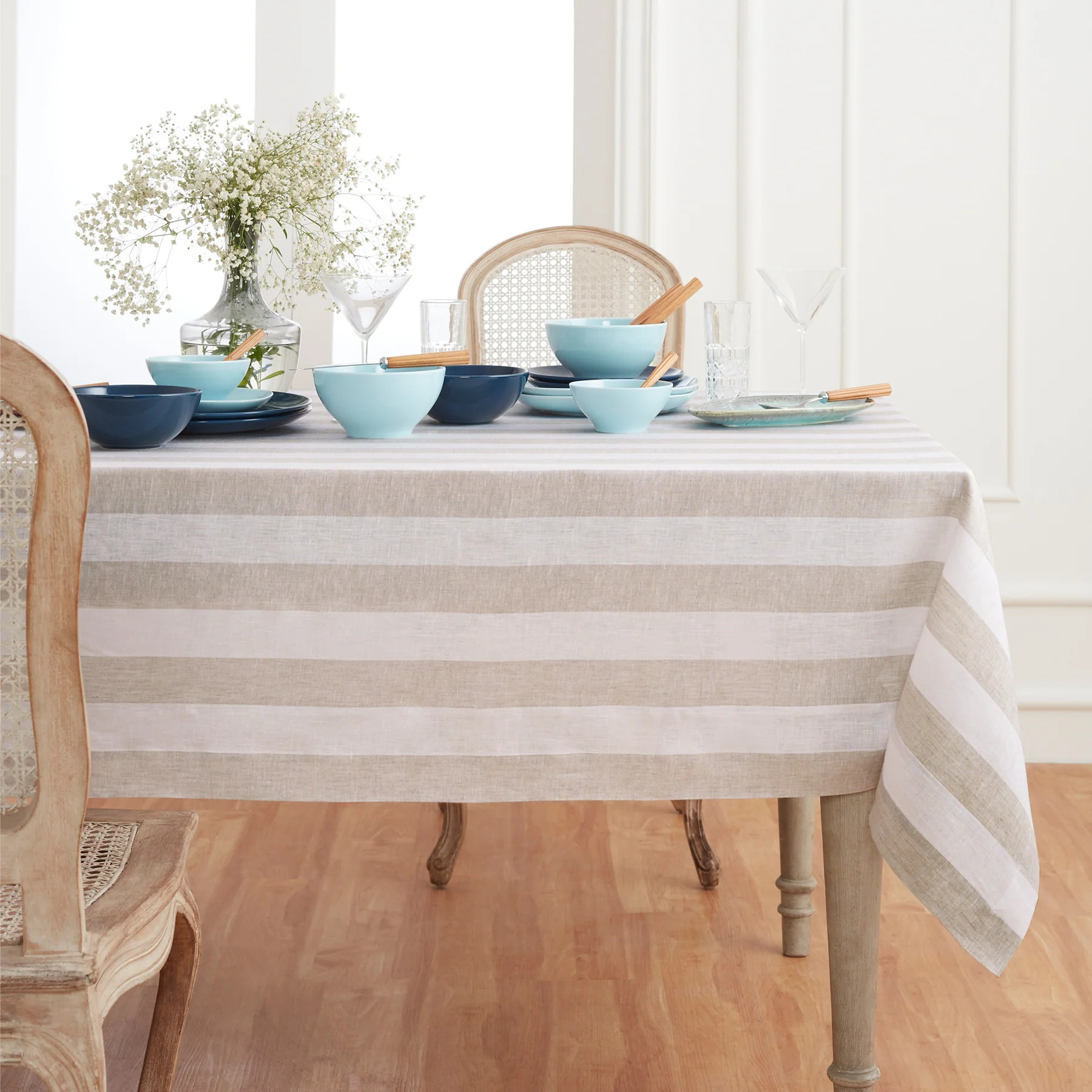 Cabana Stripe Linen Tablecloth | Solino Home Tablecloths | 100% Linen | Solino Home