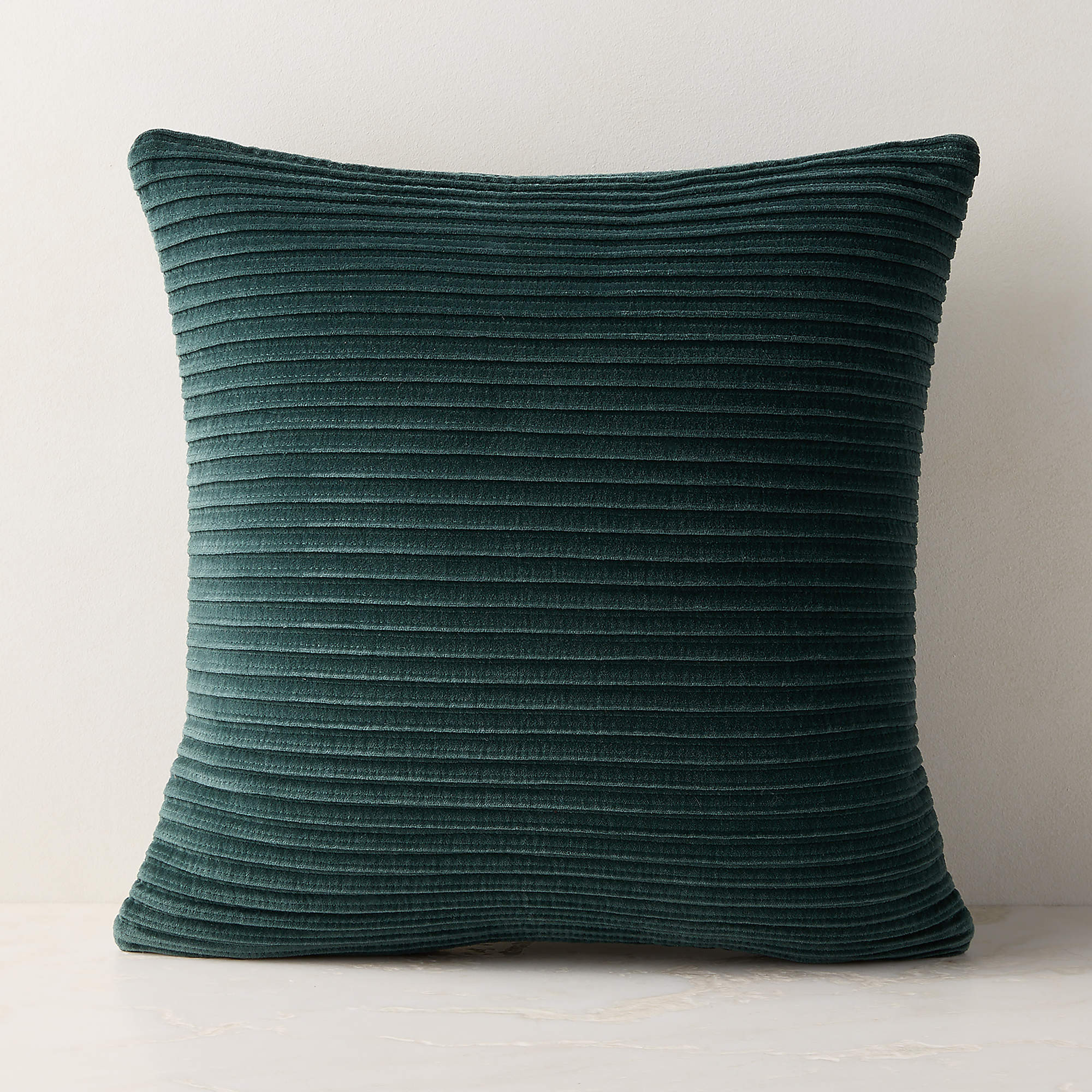 Paola Pleated Dark Green Velvet Throw Pillow With Down-Alternative Insert 20''x20" | CB2 | CB2