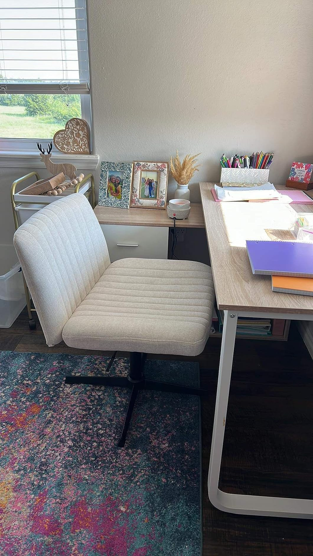 PUKAMI Armless Office Desk Chair No Wheels,Fabric Padded Modern Swivel,Height Adjustable Wide Sea... | Amazon (US)