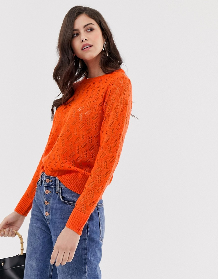 Vila open knit sweater in orange-Red | ASOS (Global)