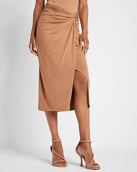 Body Contour Built-In Compression High Waisted Twist Front Midi Skirt | Express