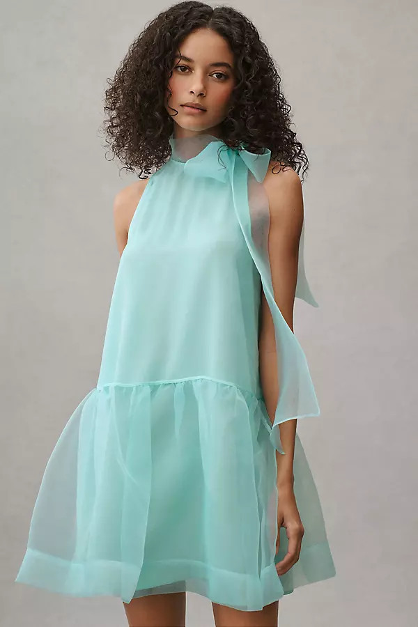 Sophia High-Neck Bow-Tie Organza Mini Dress | Anthropologie (US)