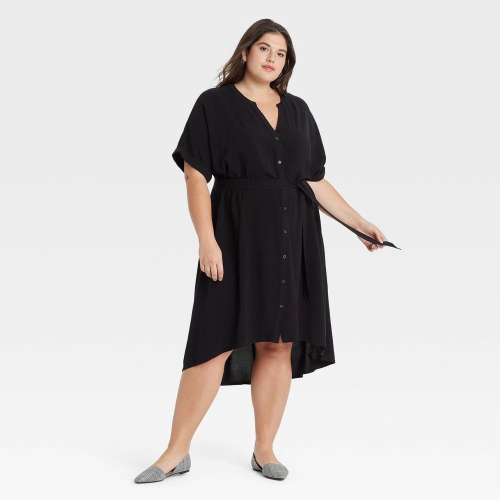 Women's Plus Size Short Sleeve Shirtdress - Ava & Viv Black X | Target