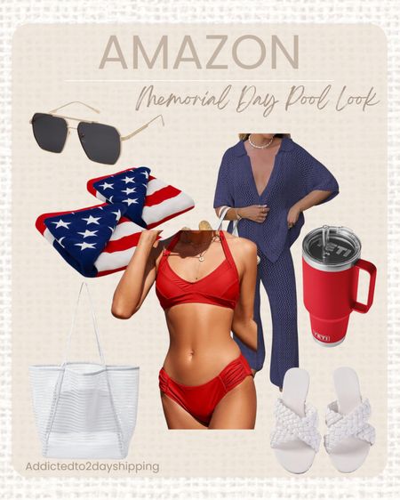 AMAZON- Memorial Day Pool Look

Red swim suit, two piece swim suit, red bikini, two piece set, crochet matching set, matching set, crochet short sleeve button down and pants set, red yeti tumbler, white woven leather sandals, sandals, slide on sandals, blue crochet set, white mesh pool bag, white mesh beach bag, American flag towels, black and gold sunglasses, square sunglasses, pool look, summer look, beach look



#LTKFindsUnder50 #LTKSeasonal #LTKStyleTip
