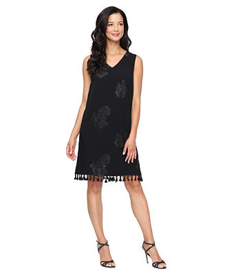 SL Fashions Women's V-Neck Floral Burnout Dress - Macy's | Macy's