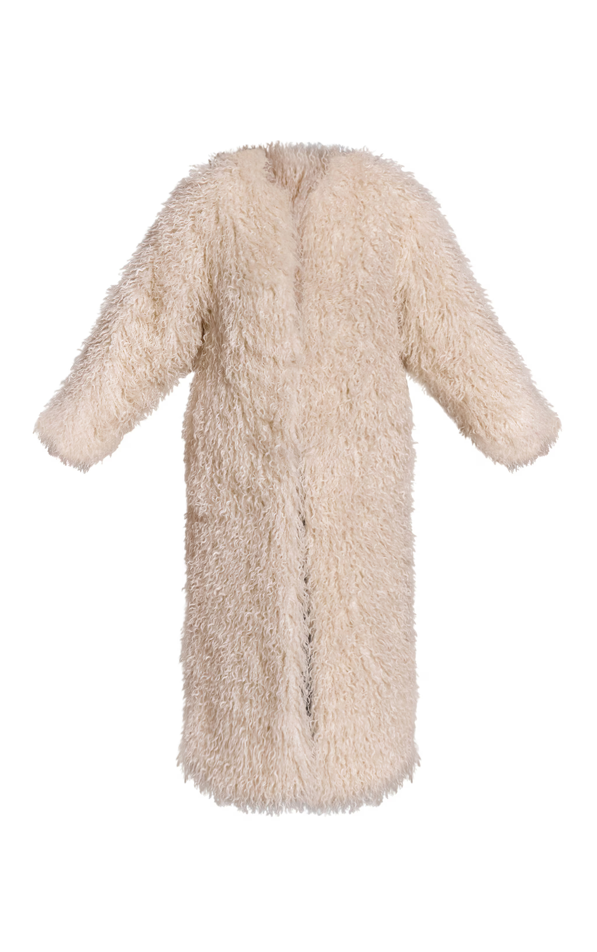 Cream Faux Mongolian Fur Collarless Maxi Coat | Outerwear | PrettyLittleThing US