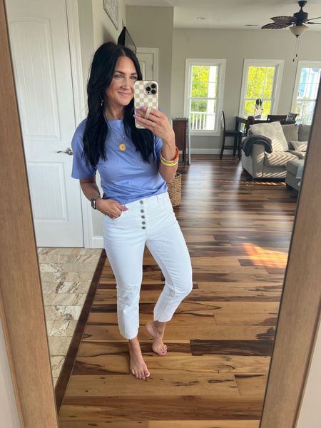 Such amazing white jeans under $20! TTS
Tee back tee comes in several colors and has an open back, but can wear with a regular bra!