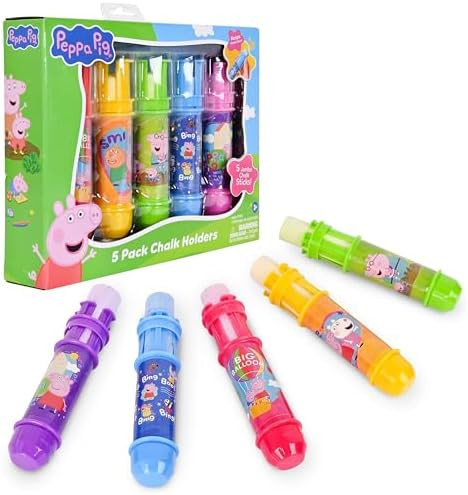 Peppa Pig 5 Pack Chalk Holders, Vibrant Sidewalk Chalk for Kids, Jumbo Chalk Holders, Adjustable ... | Amazon (US)