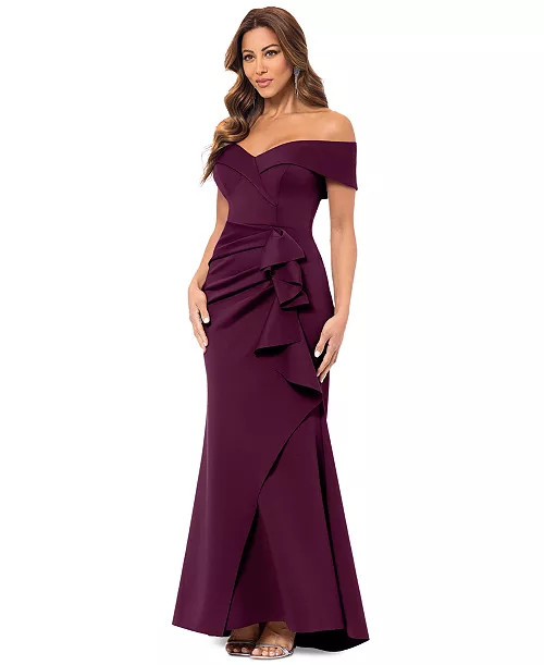 XSCAPE Scuba Off-The-Shoulder Gown - Macy's | Macy's