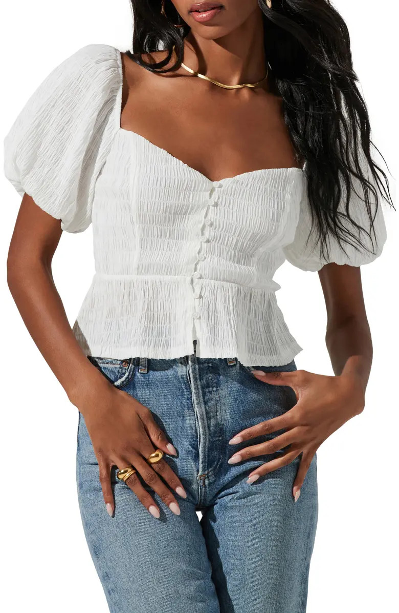 ASTR the Label Puff Sleeve Button Front Smocked Top | Nordstrom | Nordstrom