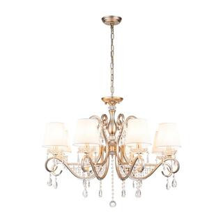 RRTYO Finchley 8-Light Brushed Silver Luxury Crystal Chandelier for Living Room with Fabric Shade... | The Home Depot