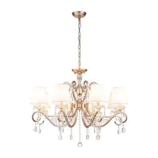 RRTYO Finchley 8-Light Brushed Silver Luxury Crystal Chandelier for Living Room with Fabric Shade... | The Home Depot