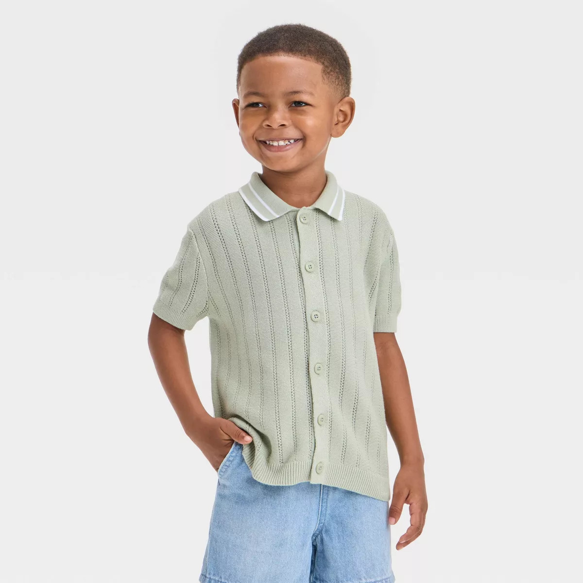Toddler Boys' Button-Up Polo Sweater - Cat & Jack™ Olive Green 3T | Target