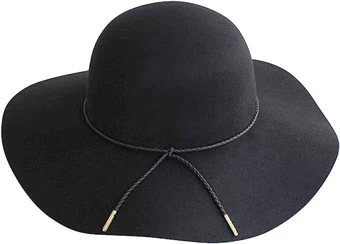 Lanzom Women Lady Retro Wide Brim Floppy Panama Hat Belt Wool Fedora Hat | Amazon (US)