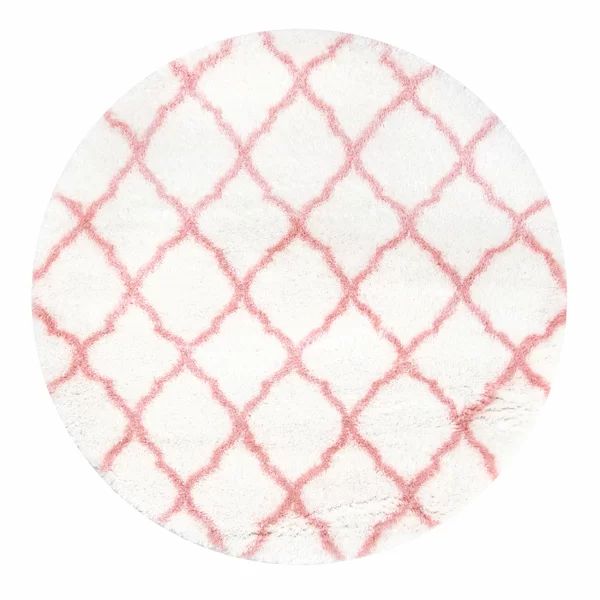 Cuanaic Trellis Shag Performance White/Pink Rug | Wayfair North America