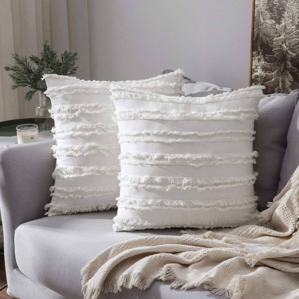 MIULEE Set of 2 Decorative Boho Throw Pillow Covers Linen Striped Jacquard Pattern Cushion Covers... | Amazon (US)