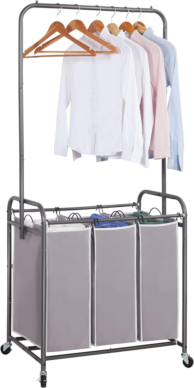 STORAGE MANIAC Laundry Sorter with Hanging Bar, Laundry Hamper Cart with Heavy Duty Rolling Locka... | Amazon (US)