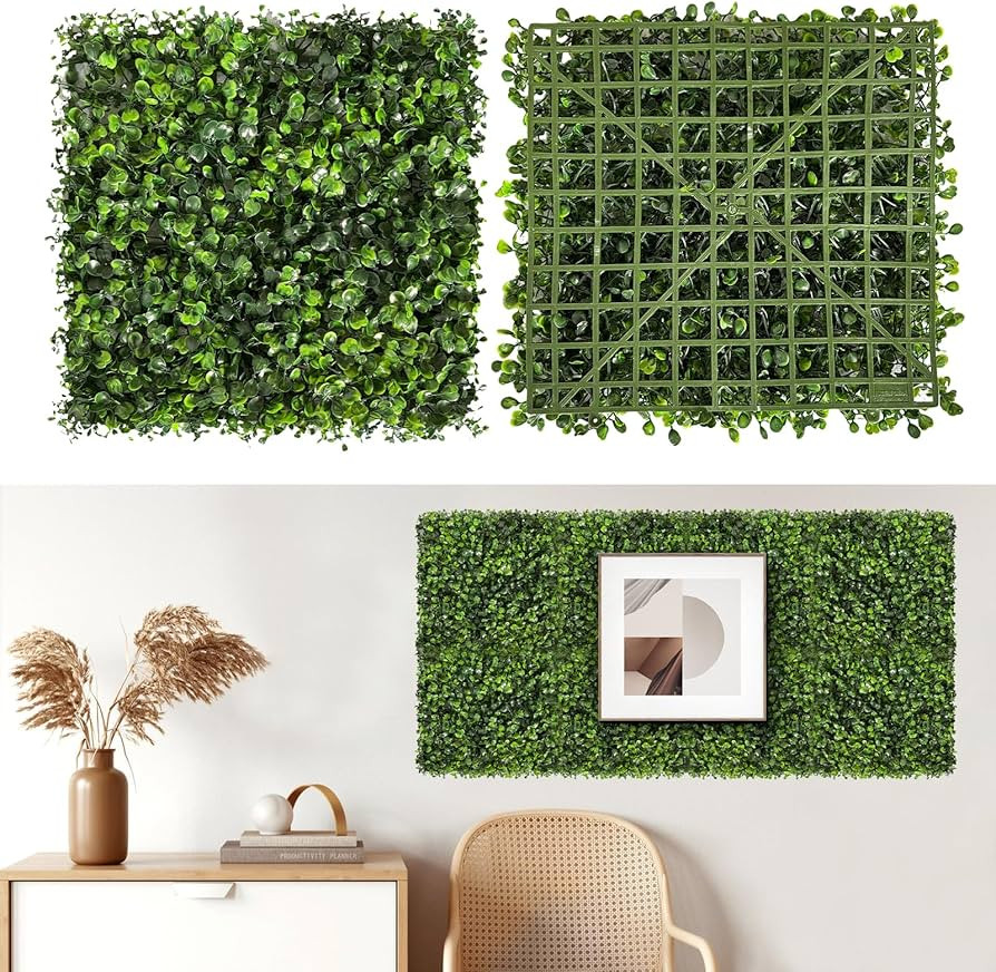 Artificial Grass Wall Panels, 12 PCS 10"x10" Boxwood Hedge Wall Panels with 100 Zip Ties, Boxwood... | Amazon (US)