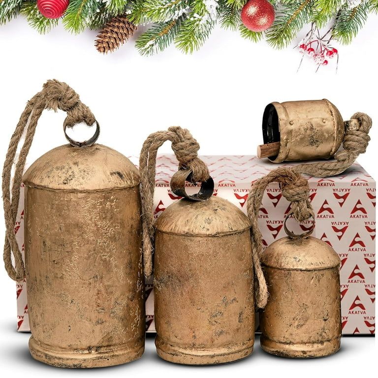CHAOCHUANG Large Christmas Bells for Decoration – Cow Bells for Rustic Christmas Decor – Gold... | Walmart (US)