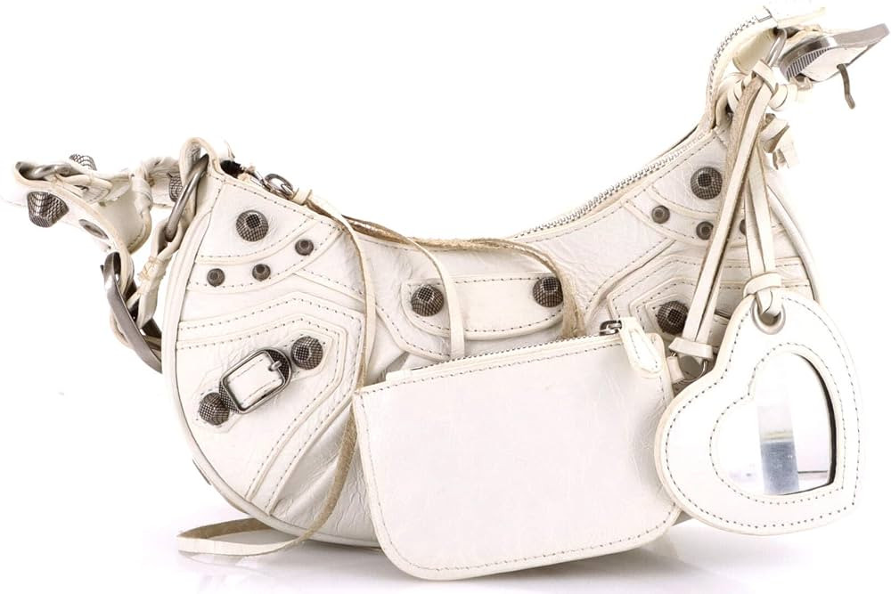 Pre-Loved Le Cagole Giant Studs Shoulder Bag Leather XS, White | Amazon (US)