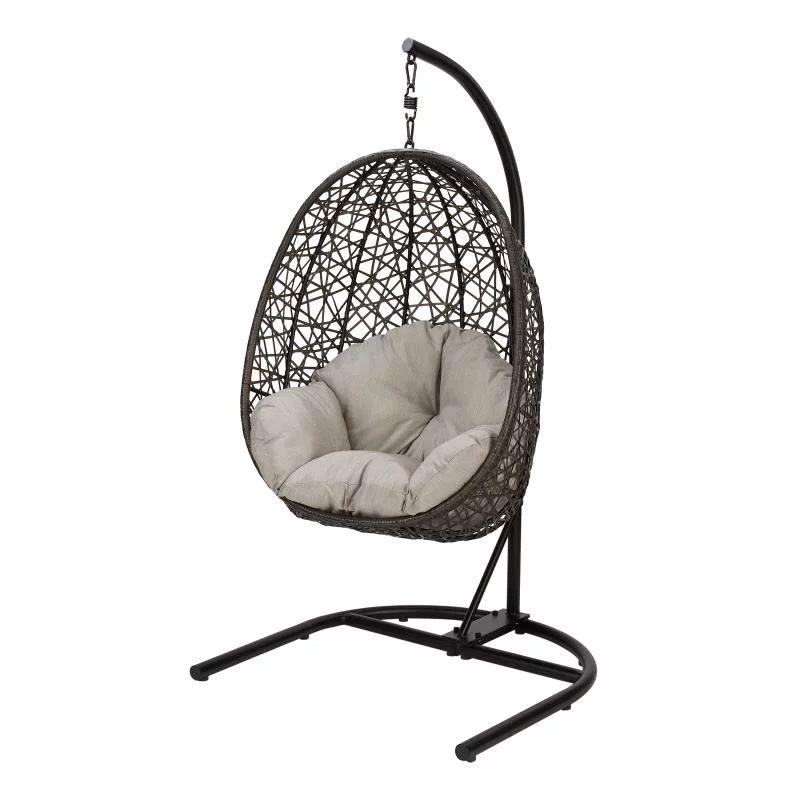 Better Homes & Gardens Open Weave Patio Wicker Hanging Chair with Stand and Beige Cushion with ma... | Walmart (US)