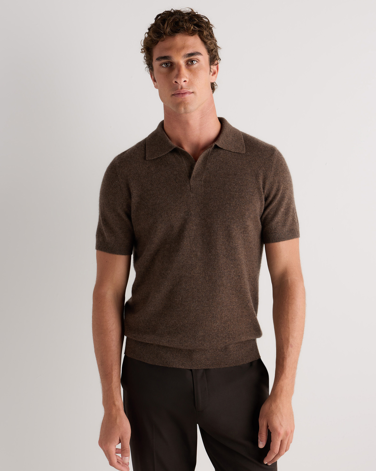 Quince | Men's 100% Mongolian Cashmere Johnny Collar Polo in Black, Size Large | Quince