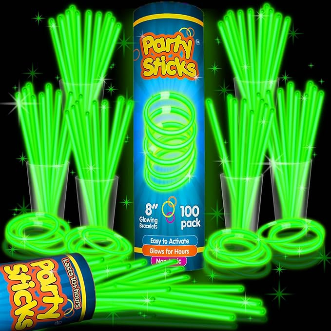 PartySticks Green Glow Sticks - 100pk, 8 Inch Glow in the Dark Light Up Sticks and Connectors for... | Amazon (US)
