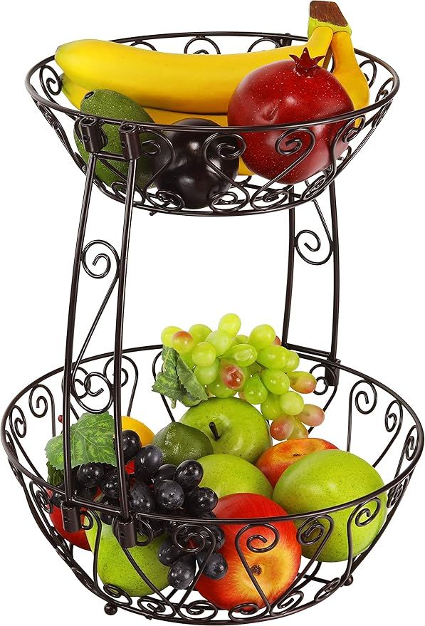 2-Tier Countertop Fruit Basket Bowl Storage, Bronze | Amazon (US)