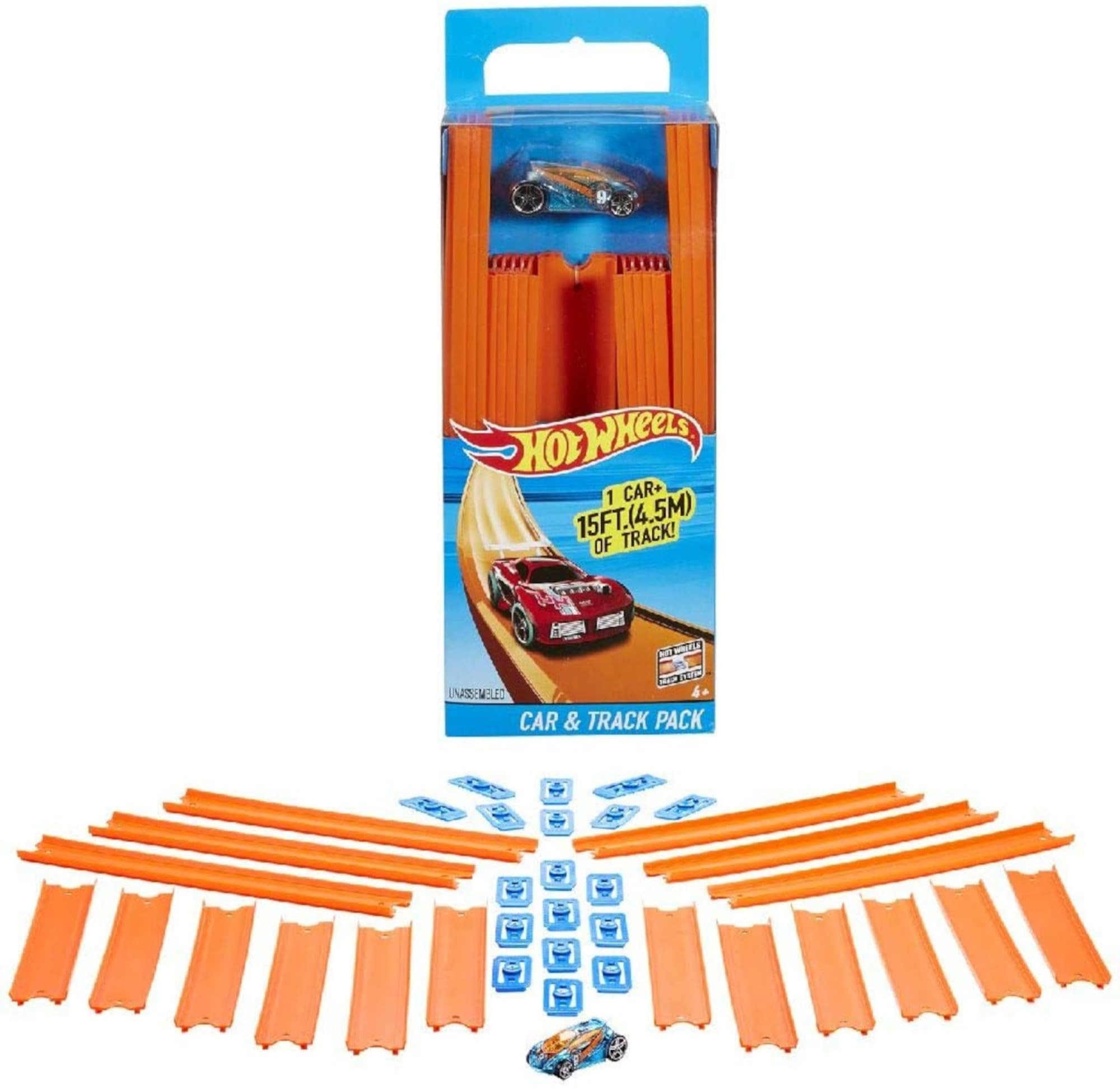 Hot Wheels Toy Car Straight Track Set with 37 Component Building Parts & 1:64 Scale Vehicle | Amazon (US)