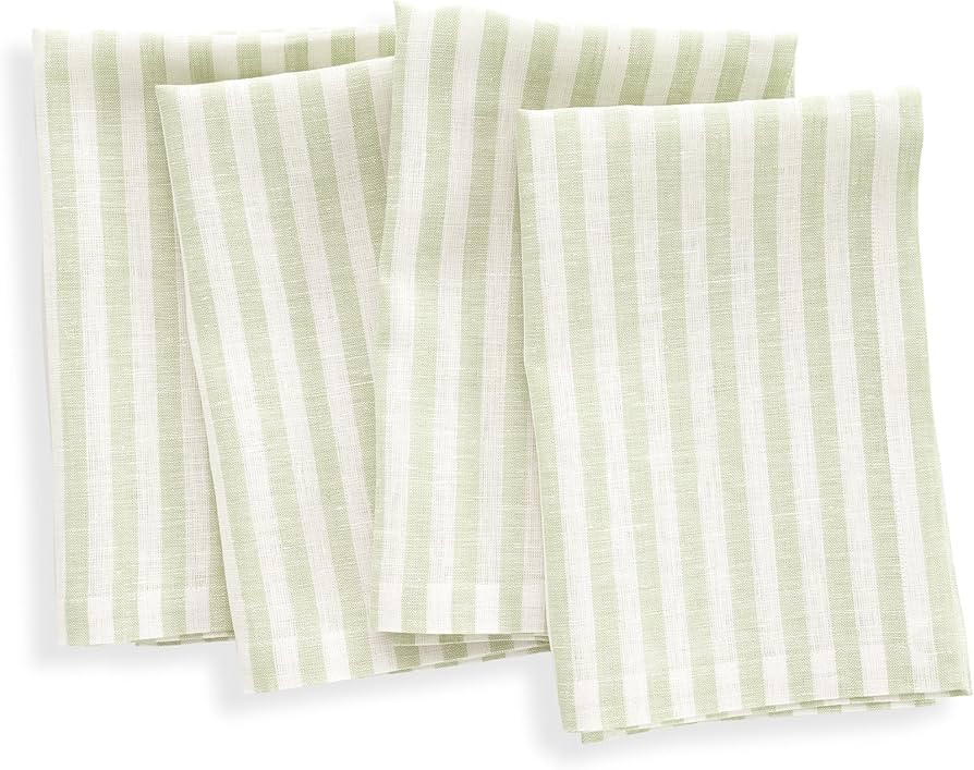 Solino Home Linen Cloth Napkins Set of 4-100% Pure Linen Sage and White Striped Dinner Napkins 20... | Amazon (US)