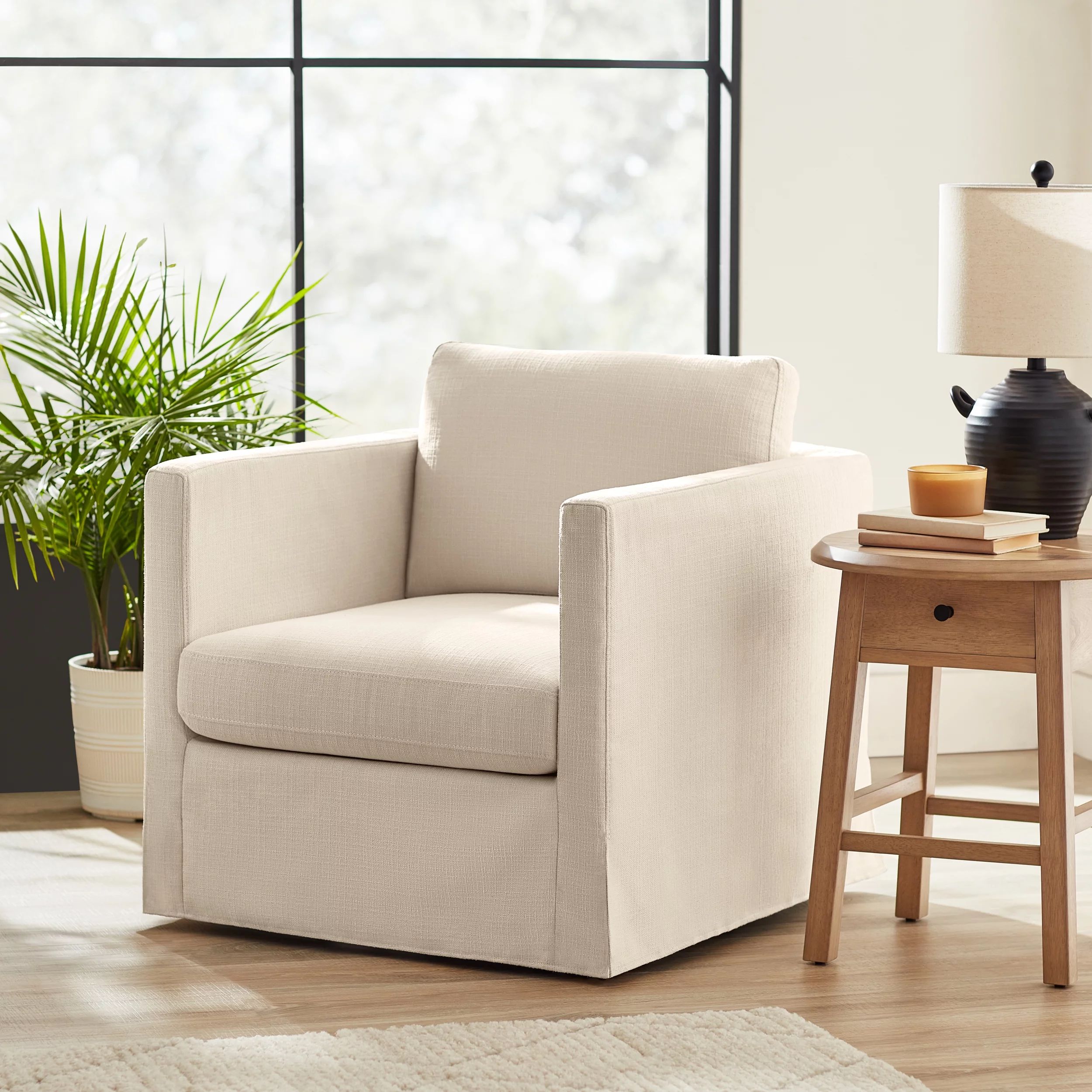 Better Homes & Gardens Waylen Slipcover Swivel Chair, Cream, by Dave & Jenny Marrs - Walmart.com | Walmart (US)