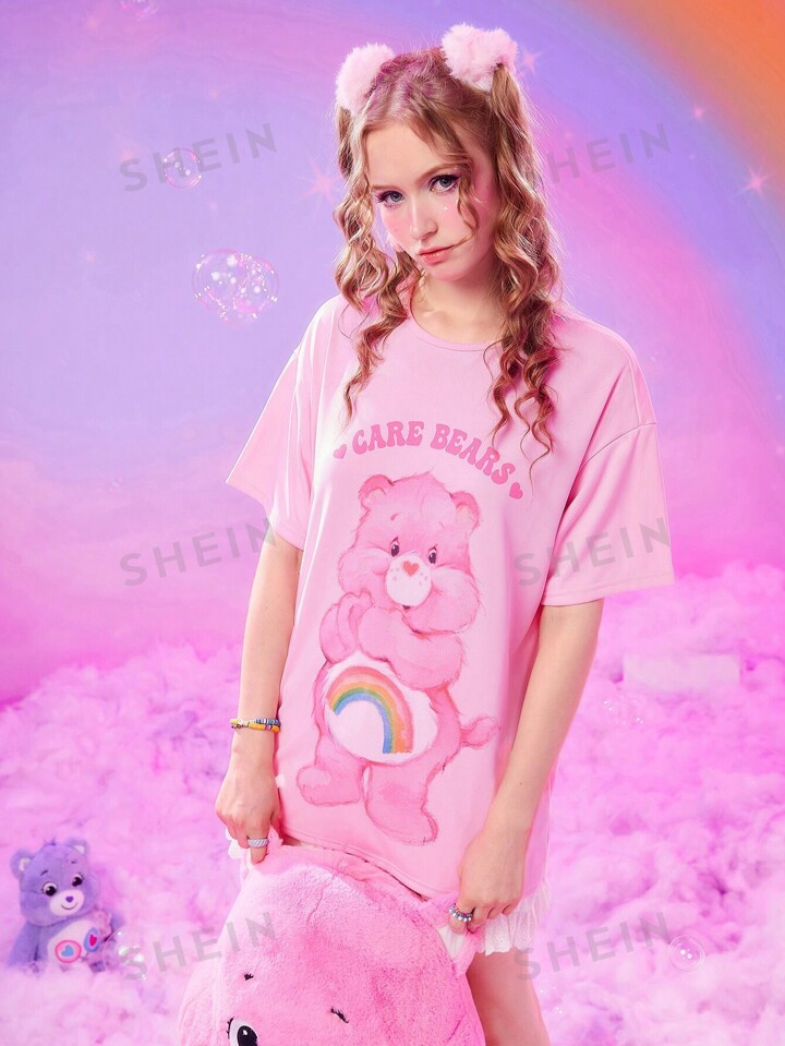 ROMWE X Care Bears Cartoon Graphic Drop Shoulder Tee | SHEIN