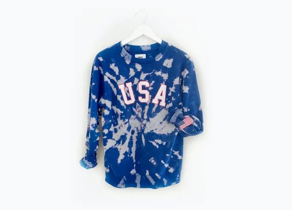 TRU AMERICAN <3 one tie-dye sweatshirt with USA screen print and American flag on cuff | Etsy (US)