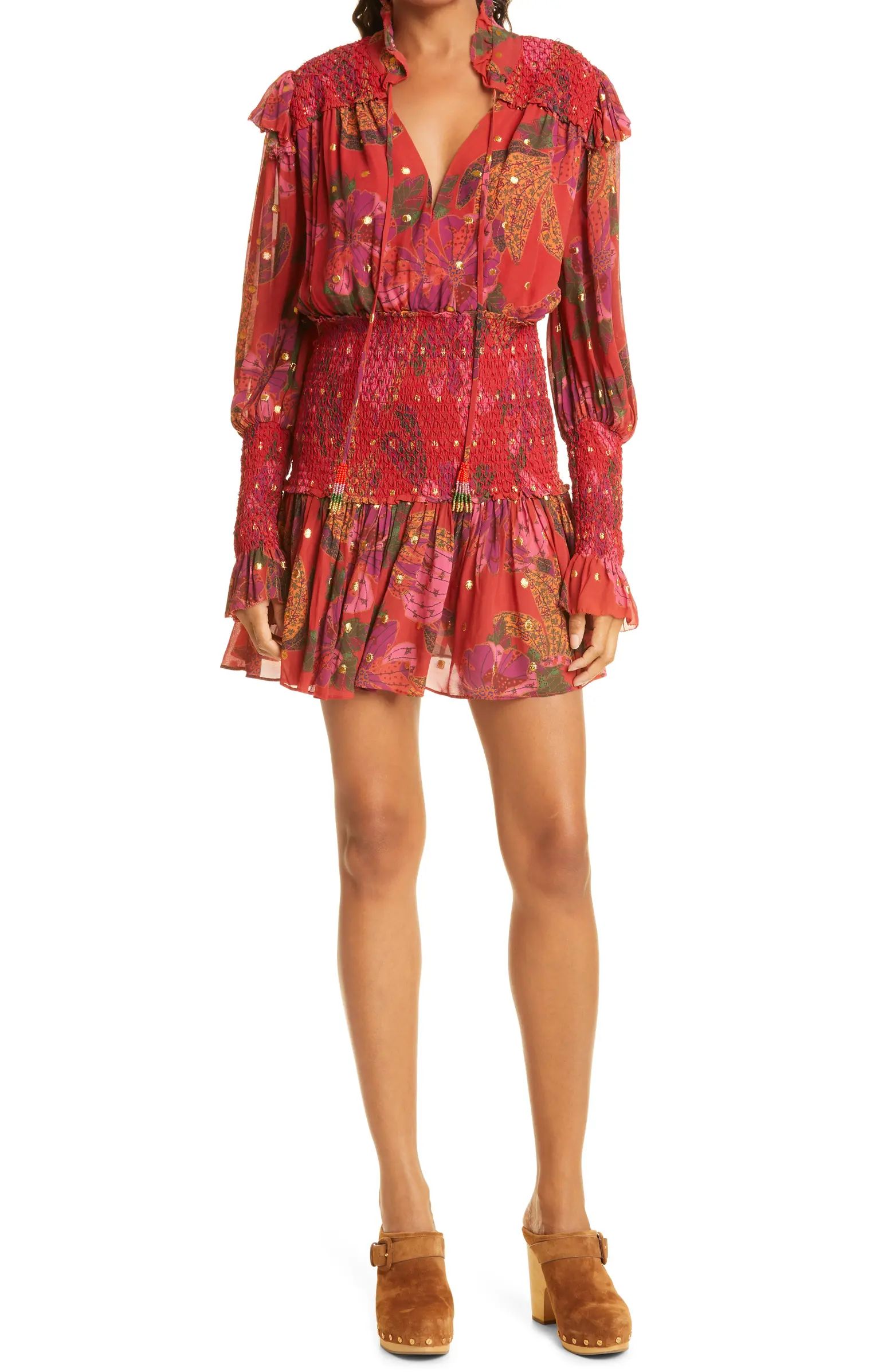 FARM Rio Banana Flowers Long Sleeve Minidress | Nordstrom | Nordstrom