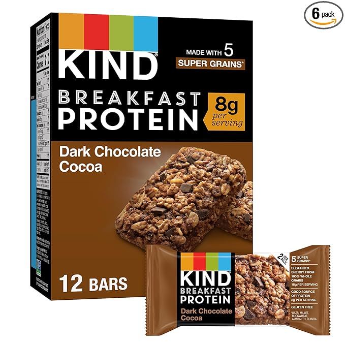 KIND Breakfast, Healthy Snack Bar, Dark Chocolate Cocoa, Gluten Free Breakfast Bars, 8g Protein, ... | Amazon (US)